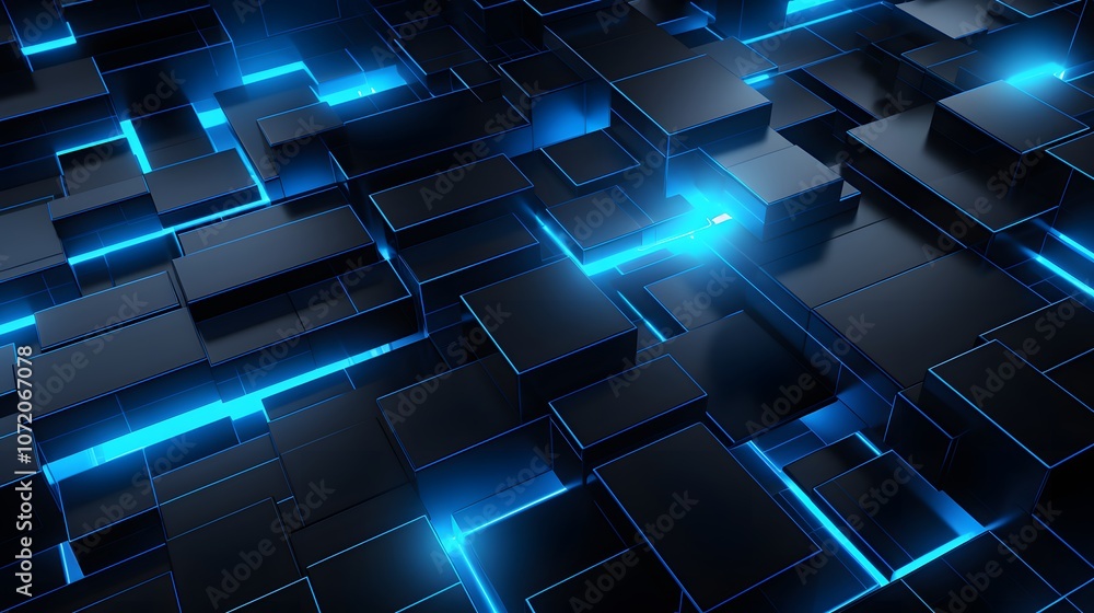 3d rendering of blue and black abstract geometric background. Scene for advertising, technology, showcase, banner, game, sport, cosmetic, business, metaverse. Sci-Fi Illustration. Product display 3d rendering of blue and black abstract geometric background. Scene for advertising, technology, showcase, banner, game, sport, cosmetic, business, metaverse. Sci-Fi Illustration. Product display