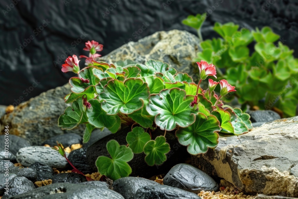Obraz premium Small plant emerging from rocky terrain