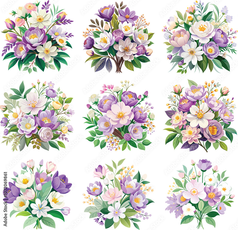 Fototapeta premium Beautiful Watercolor Floral Vector Illustration. Cute hand drawn flat vector flowers, leaves, berries. Vector illustration for card, banner, poster, wedding invitation. Floral spring poster