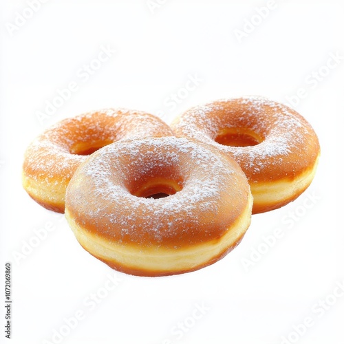 Freshly Made Glazed Donuts on White Background