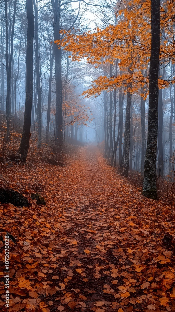Obraz premium Mystical Autumn Forest with Colorful Leaves