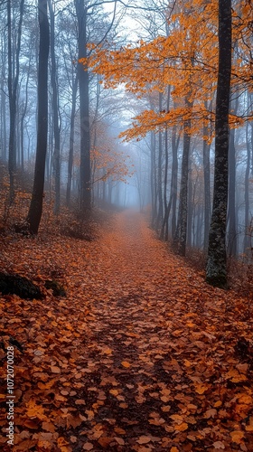 Mystical Autumn Forest with Colorful Leaves