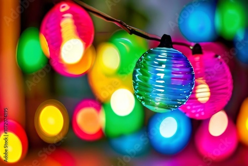 string of colorful party lights festive and celebratory atmosphe photo