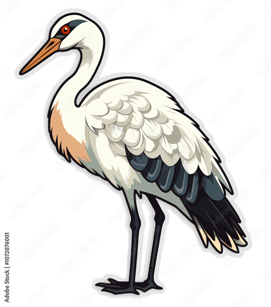 Japanese Crane Cartoon sticker illustration Japanese Crane Cartoon sticker illustration