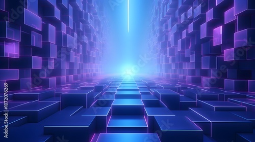 3d rendering of blue and purple abstract geometric background. Scene for advertising, technology, showcase, banner, game, sport, cosmetic, business, metaverse. Sci-Fi Illustration. Product display