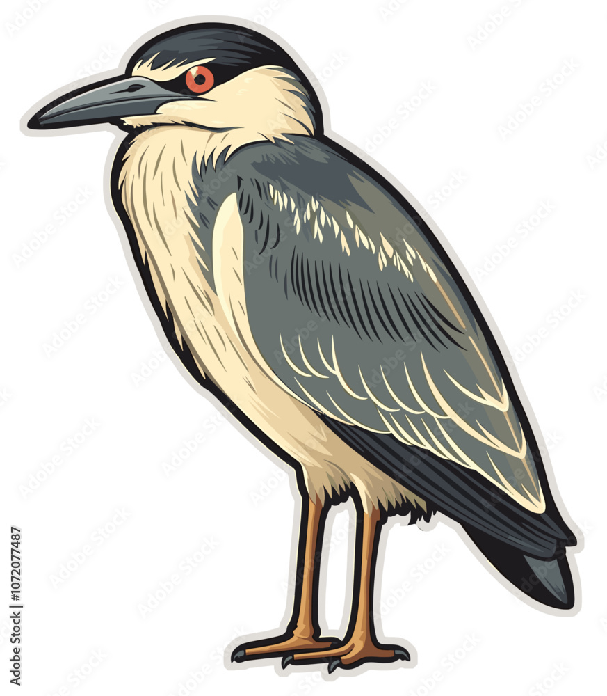 Fototapeta premium Night Heron Cartoon sticker illustration