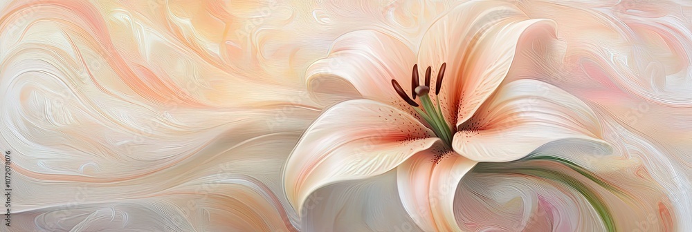Art lily with soft pink and cream petals melting into a swirling, pastel background Art lily with soft pink and cream petals melting into a swirling, pastel background