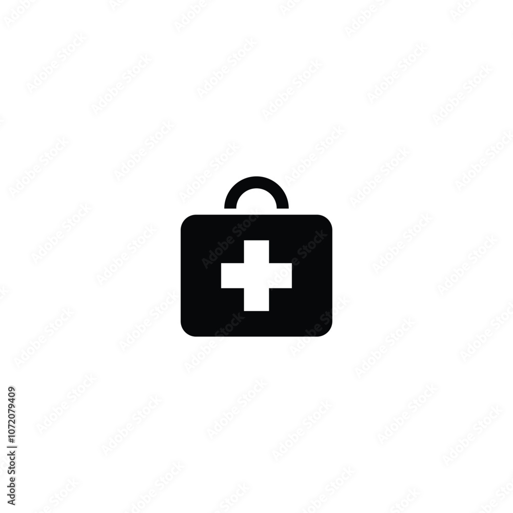 Obraz premium Medical box. The doctor or emergency healthcare suitcase. Black icon of clinical case box. Vector illustration 