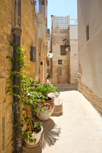 Vintage narrow street in downtown in Trani, Apulia, Italy