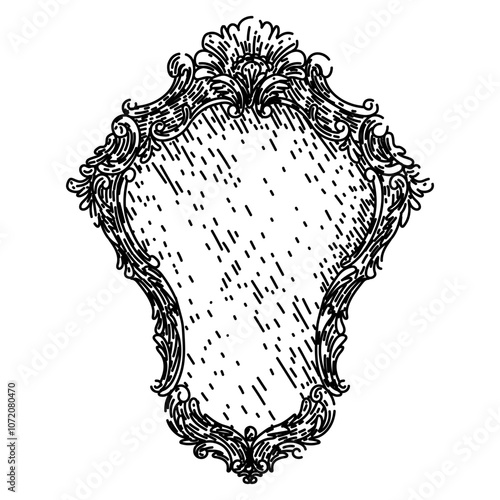 ornate vintage mirror hand drawn. classic collectible, decorative rustic, shabby chic ornate vintage mirror vector sketch. isolated black illustration