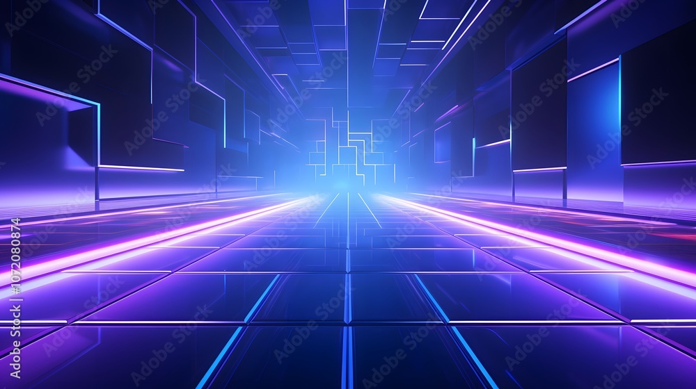 Fototapeta premium 3d rendering of blue and purple abstract geometric background. Scene for advertising, technology, showcase, banner, game, sport, cosmetic, business, metaverse. Sci-Fi Illustration. Product display