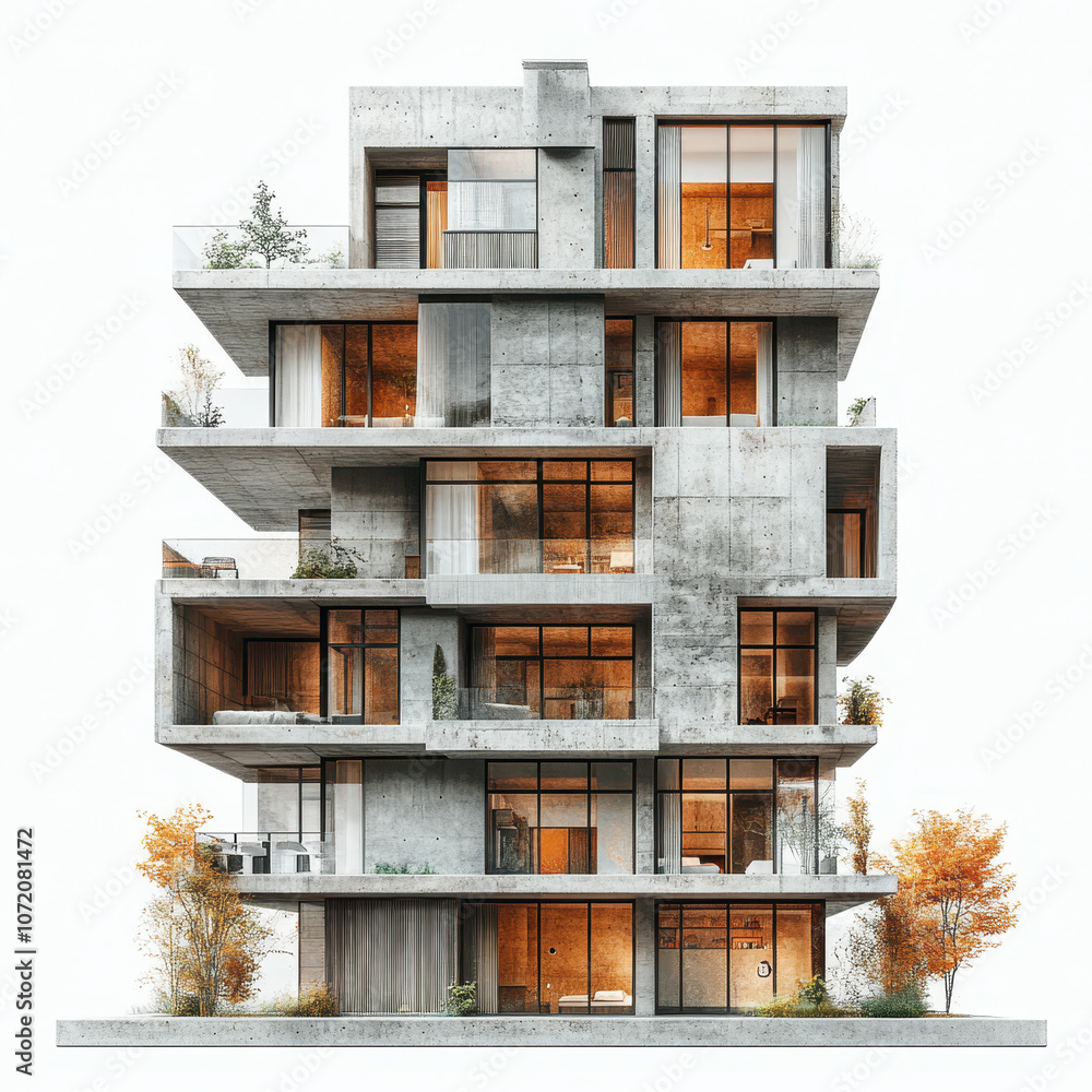 Fototapeta premium Luxury Modern Apartment Building, Multi-Level Design with Spacious Balconies