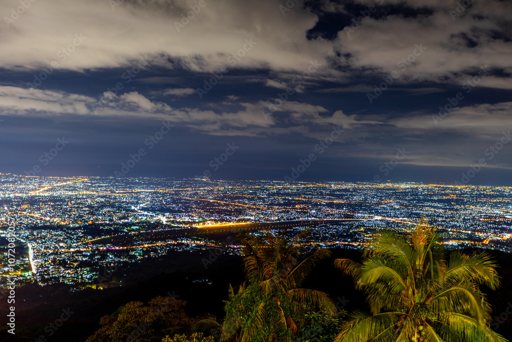 Obraz premium Panoramic nature background from a viewpoint on a high mountain overlooking the scenery below, river, road, rocks, trees, the beauty of nature during a trip in Khon Kaen, Thailand.
