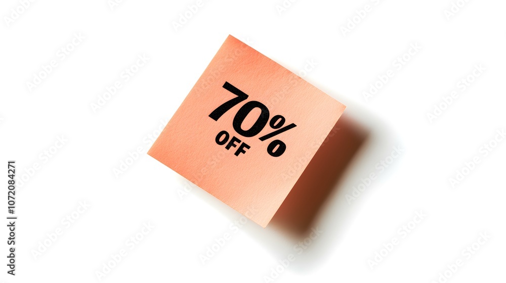 Black '70% OFF' Text on a Peach Fuzz Square Paper Note. White Background with Copy Space Black '70% OFF' Text on a Peach Fuzz Square Paper Note. White Background with Copy Space