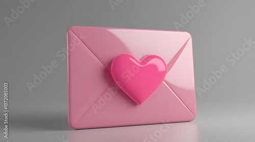 A 3D envelope with a pink heart icon, angled slightly forward, positioned on a plain background, 4k resolution, no background, no shadow photo