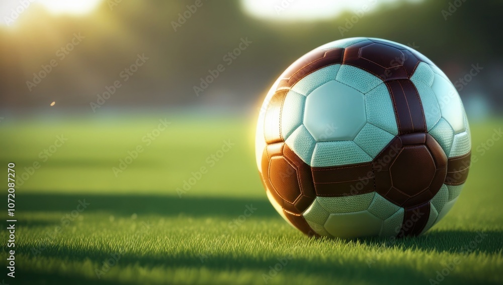 Fototapeta premium Closeup of soccer ball on stadium field. Football ball. Soccer ball