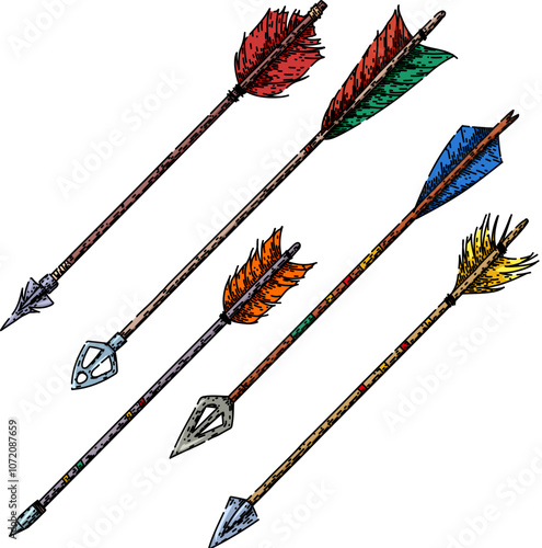arrow set hand drawn. classic collectible, traditional old, fashioned timeless arrow vector sketch. isolated color illustration
