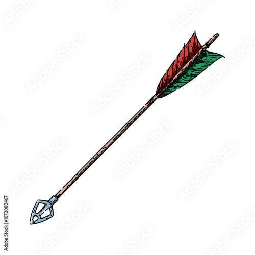 classic arrow hand drawn. collectible traditional, old fashioned, timeless historic classic arrow vector sketch. isolated color illustration