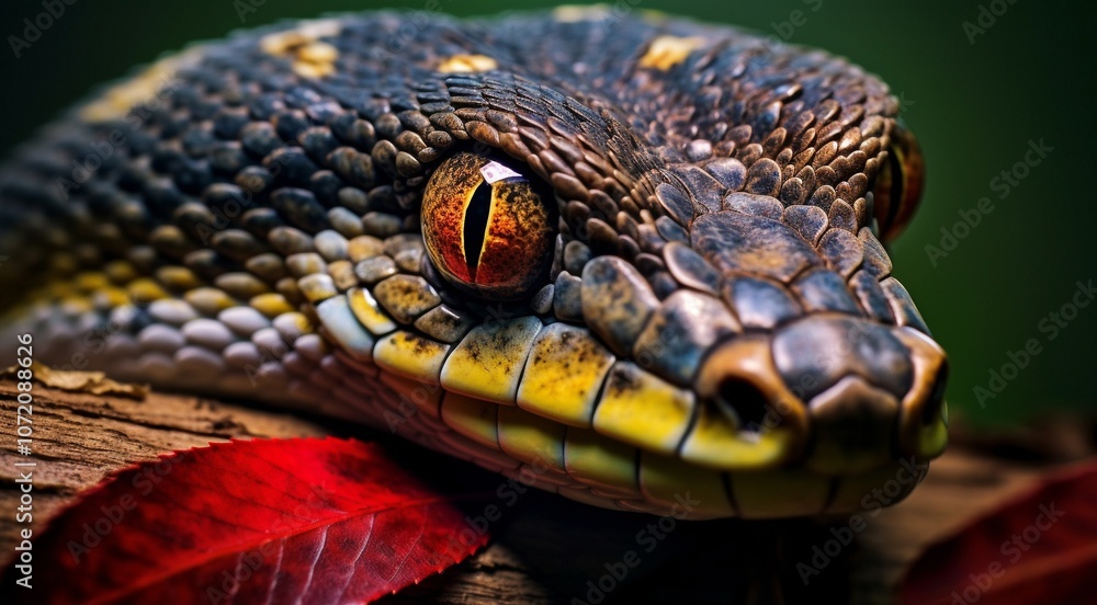 Fototapeta premium close-up of snnake, snake in wild nature, snake in the forest, close-up of wild snake, snake looking forward