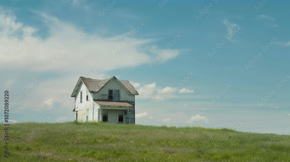 Lonely house on green grassland under blue skys Lonely house on green grassland under blue skys