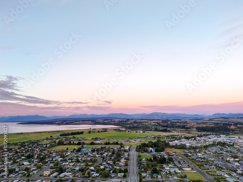 Obraz na płótnie Aerial view of Te Anau city in New Zealand