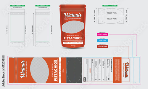 Watnuts natural way to health pouch design template, pouch packaging mockup, food and product branding design
