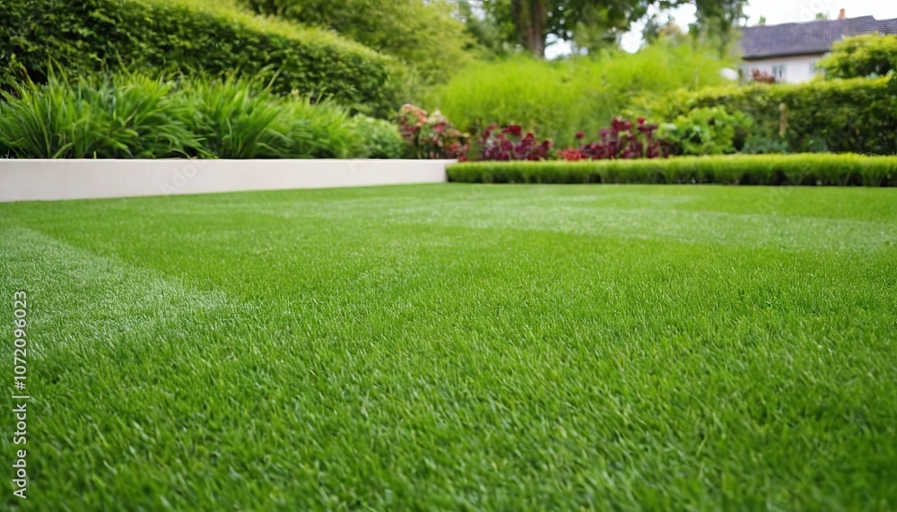 Obraz premium Lawn landscaping with green grass turf in garden home 101