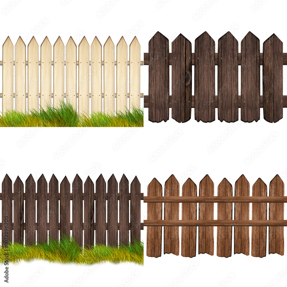 Obraz premium a set of wooden elements in the form of fences and fences made of multicolored wood