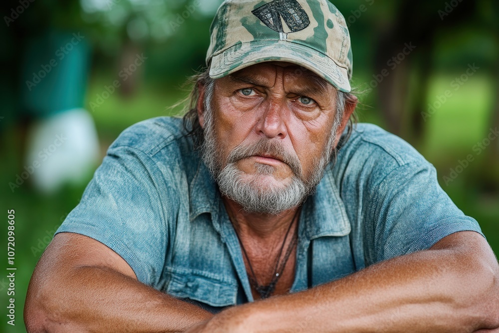 Authentic Portrait of a Man Outdoors, Capturing Individuality and Natural Beauty, A Powerful Image of Strength and Resilience