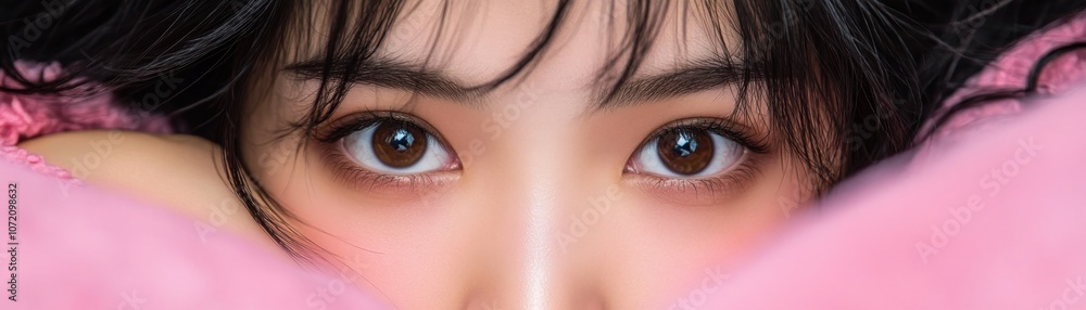Captivating Eyes, Pink Hues A Look of Confidence and Playfulness This image exudes a vibrant energy, perfect for projects needing a touch of fun and optimism Use it for social media, presentations