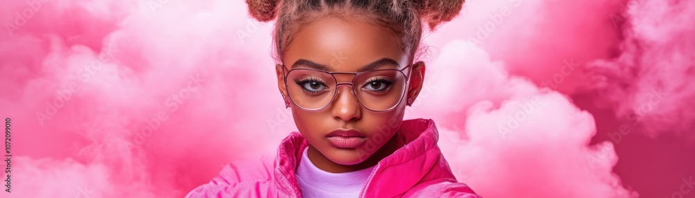 Confident Girl Posing with Pink Background and Athletic Stance, Empowering Female Style, Fierce and Vibrant