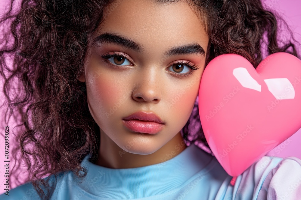 Confident Girl Power Energy Casual Vibes with a Pink Heart Balloon, Empowering Womanhood and Self-Love