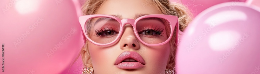 Confident Girl Power Stylish and Casual Pink Glasses with a Pink Background, Inspiring Motivation and Empowerment