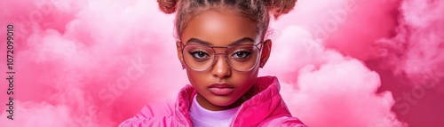 Confident Girl Posing with Pink Background and Athletic Stance, Empowering Female Style, Fierce and Vibrant