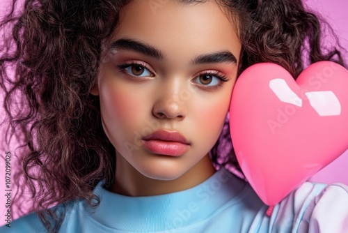 Confident Girl Power Energy Casual Vibes with a Pink Heart Balloon, Empowering Womanhood and Self-Love