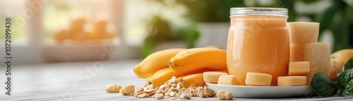 Obraz na płótnie Delicious Banana and Cantaloupe Smoothie A Healthy and Motivating Way to Fuel Your Fitness and Wellness Journey w salonie