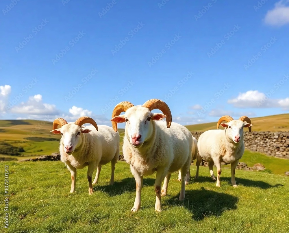 Fototapeta premium Wiltshire Sheep on Green Grassy Landscape