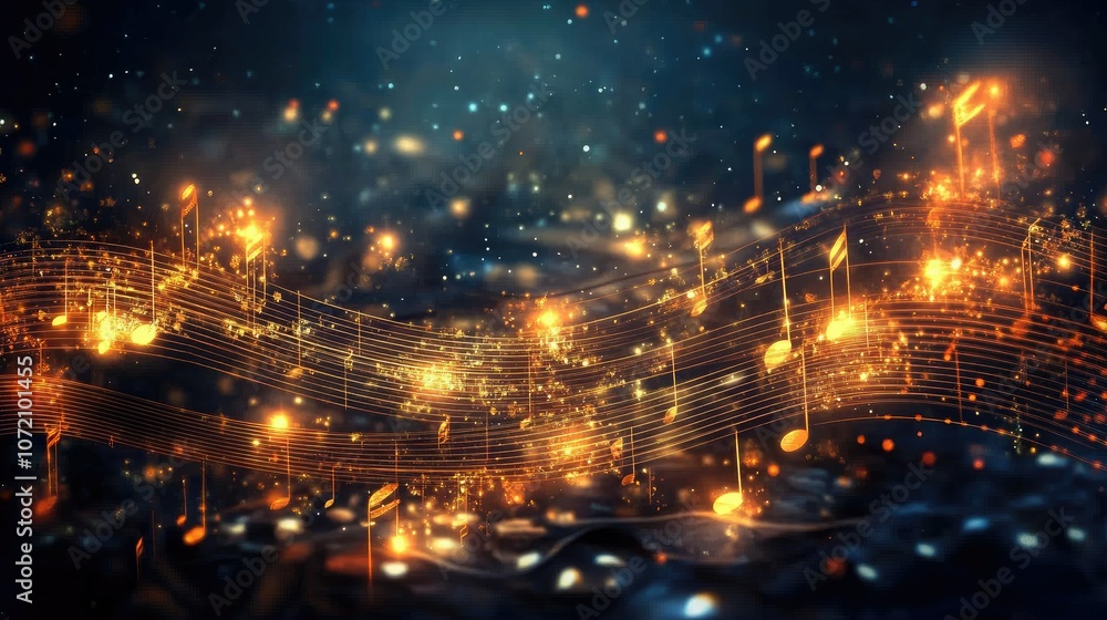 Fototapeta premium Musical Notes and Sparkles in a Dreamy Background