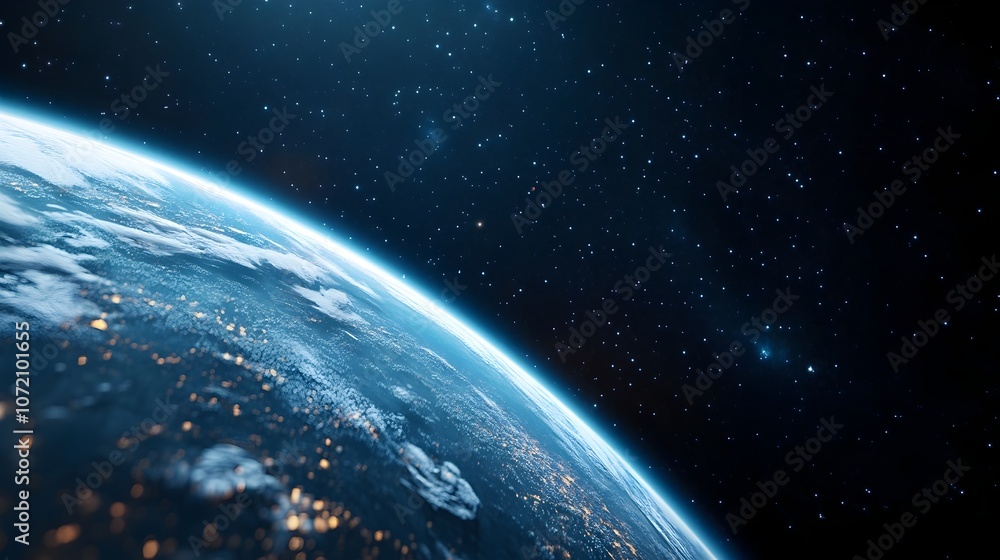 Obraz premium Majestic Spacecraft Orbiting Serene Earth with Boundless Cosmic Backdrop