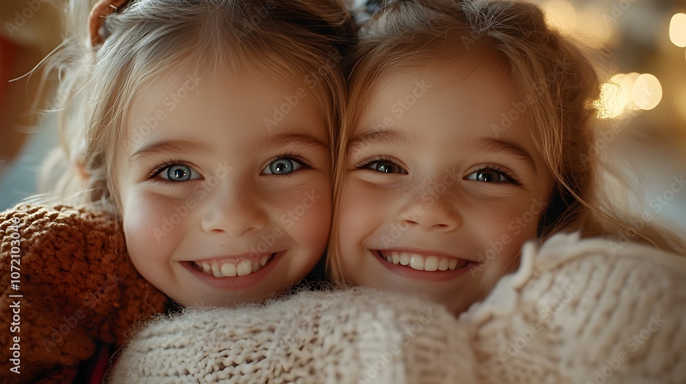 Adorable Girls Hugging and Sharing a Warm Cozy Moment of Friendship Adorable Girls Hugging and Sharing a Warm Cozy Moment of Friendship