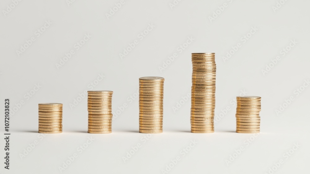 Investing in financial growth analyzing projected trends with gold coins representing increasing wealth over time Investing in financial growth analyzing projected trends with gold coins representing increasing wealth over time