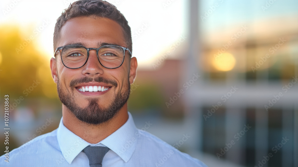 Smiling man with a beard wearing glasses and a tie. Smiling man with a beard wearing glasses and a tie.