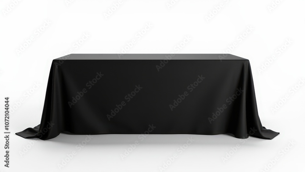 This mockup features a black fabric tablecloth, highlighting its smooth texture and elegant drape for upscale event settings.