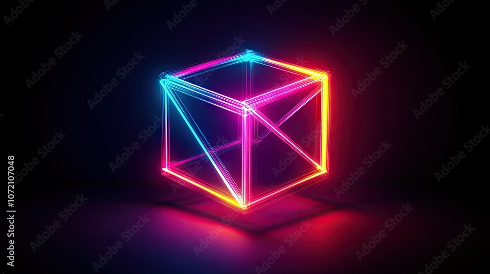 Fototapeta premium Neon Laser Lines Intersecting in a Cube Design