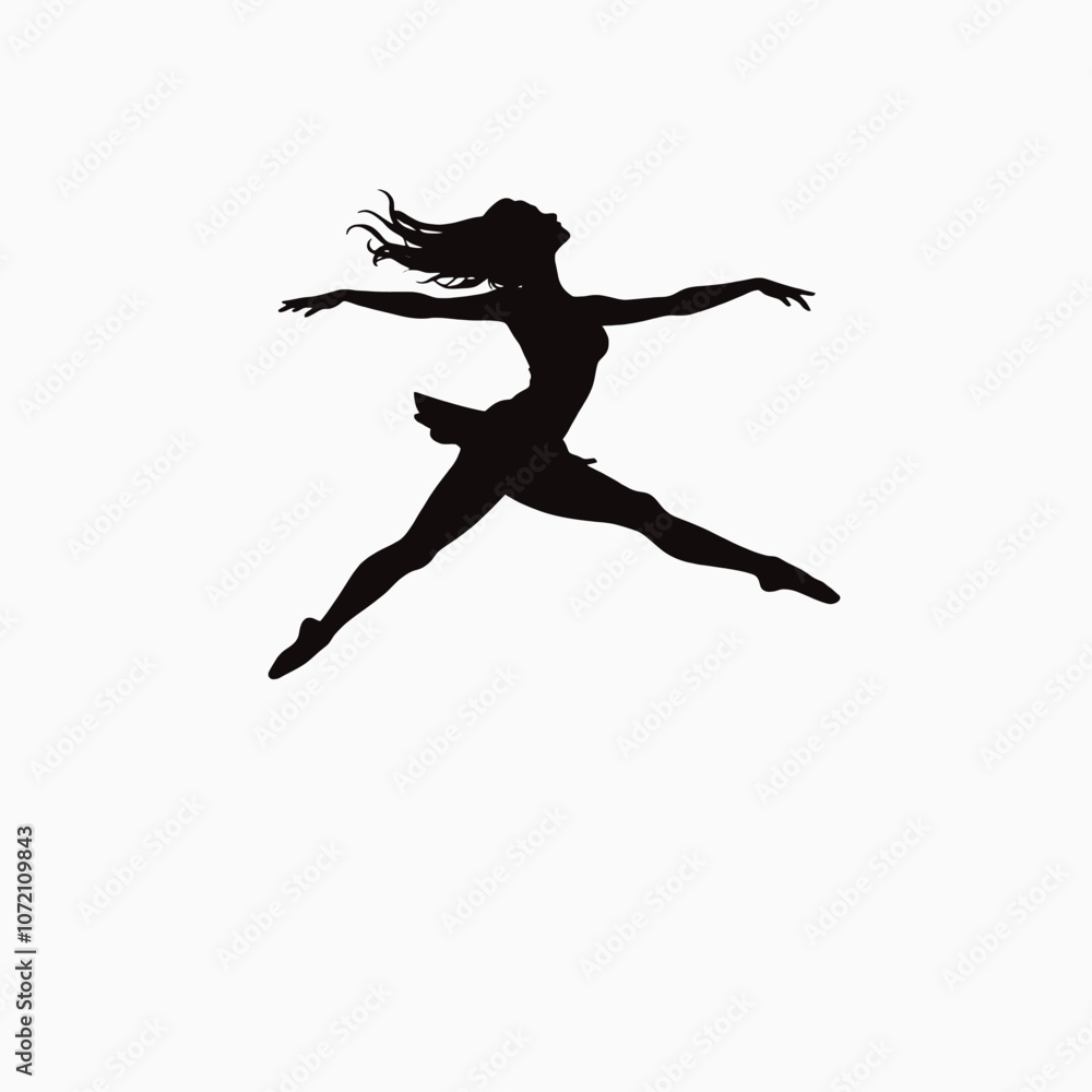 a black color silhouette of a ballerina in a graceful pose. The dancer is in mid-air, a black color silhouette of a ballerina in a graceful pose. The dancer is in mid-air,