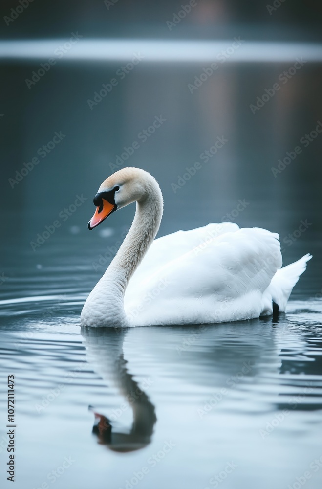 A swan is swimming in a lake A swan is swimming in a lake