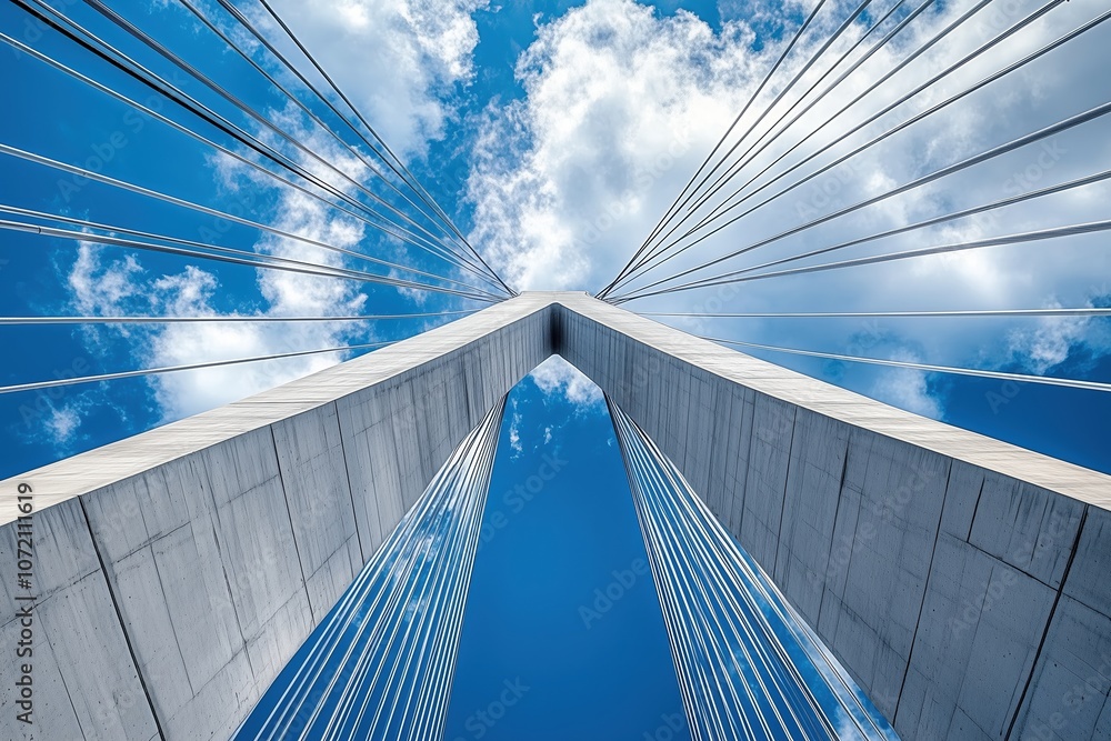 Obraz premium A large bridge with two tall pillars and a long, thin bridge