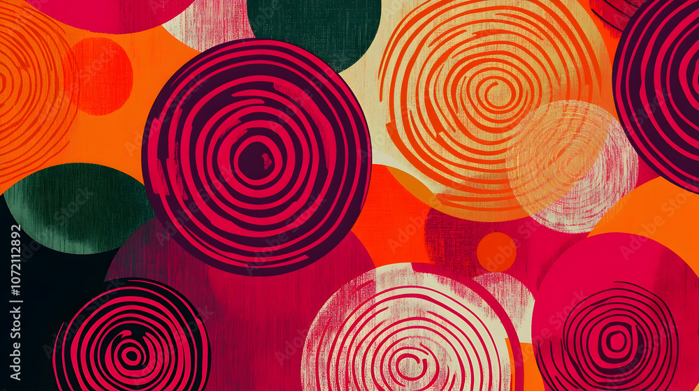 Abstract art with circles in bright colors and swirling textures. Abstract art with circles in bright colors and swirling textures.