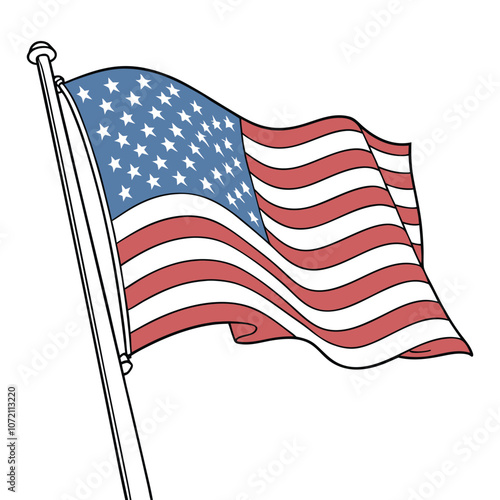 USA flag in pole , American flag vector illustration, vintage USA flag vector with pole,