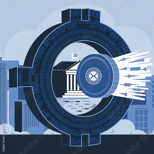 Digital bank issuing CBDC: Central Bank Digital Currency for transactions. CBDC glowing hologram with bank icon and circuit board, digital payment